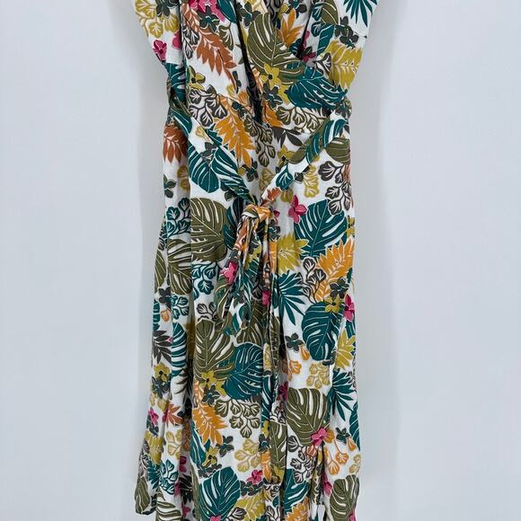 LOFT Beach Wrap Dress Women Plus 26 Linen Blend Tropical Midi Summer Vacation - Picture 5 of 10